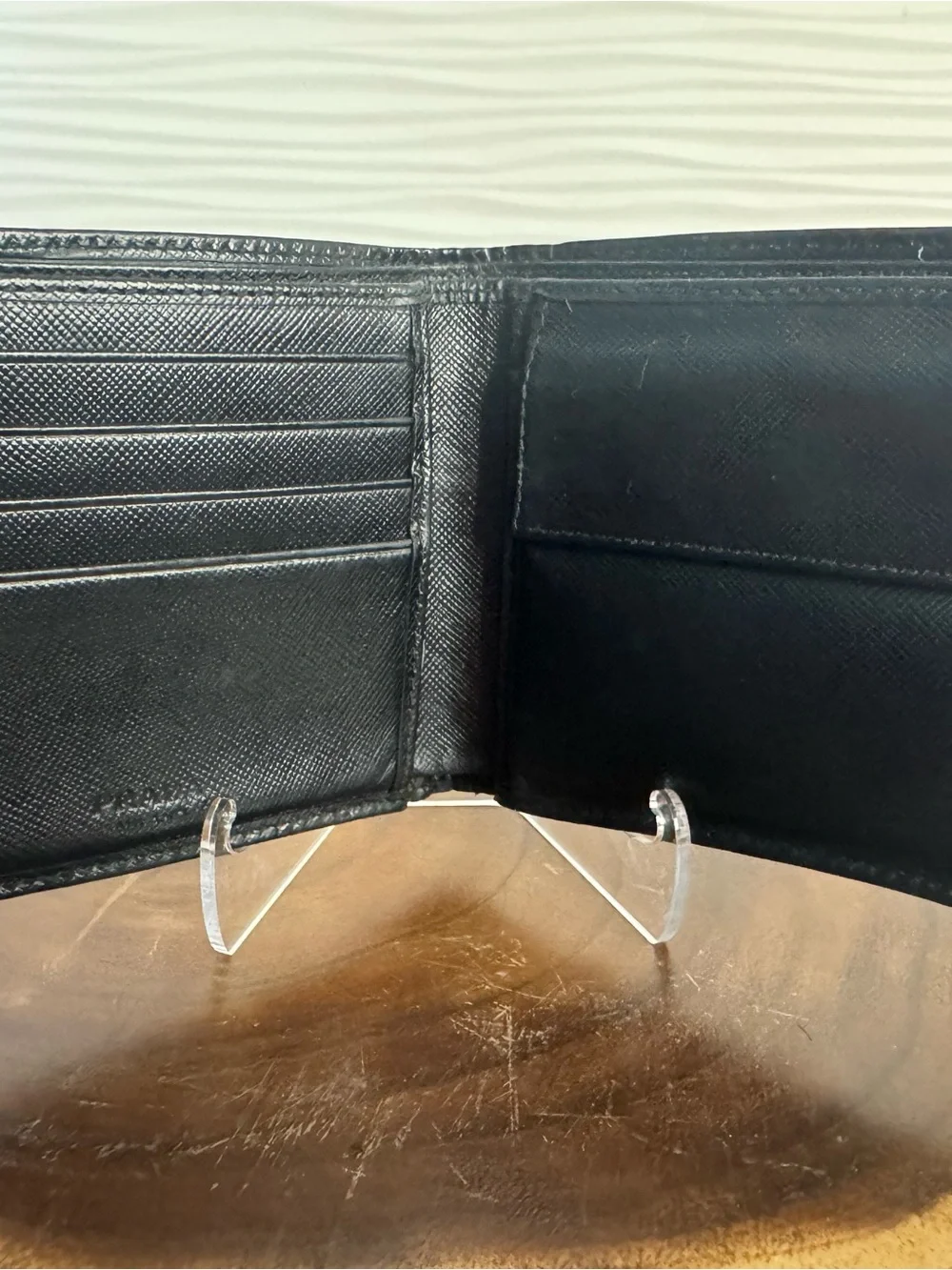 Vintage preloved Prada Black Saffiano Leather Men's Bi-Fold Wallet with Logo
